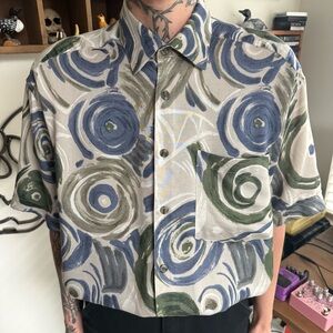 Vintage 80s Abstract AOP Short Sleeve Button Down Shirt ~ Size Small